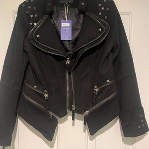 NWT Chou Yatou Womens Black Studs Zippers Shaping Faux Suede Biker Jacket S